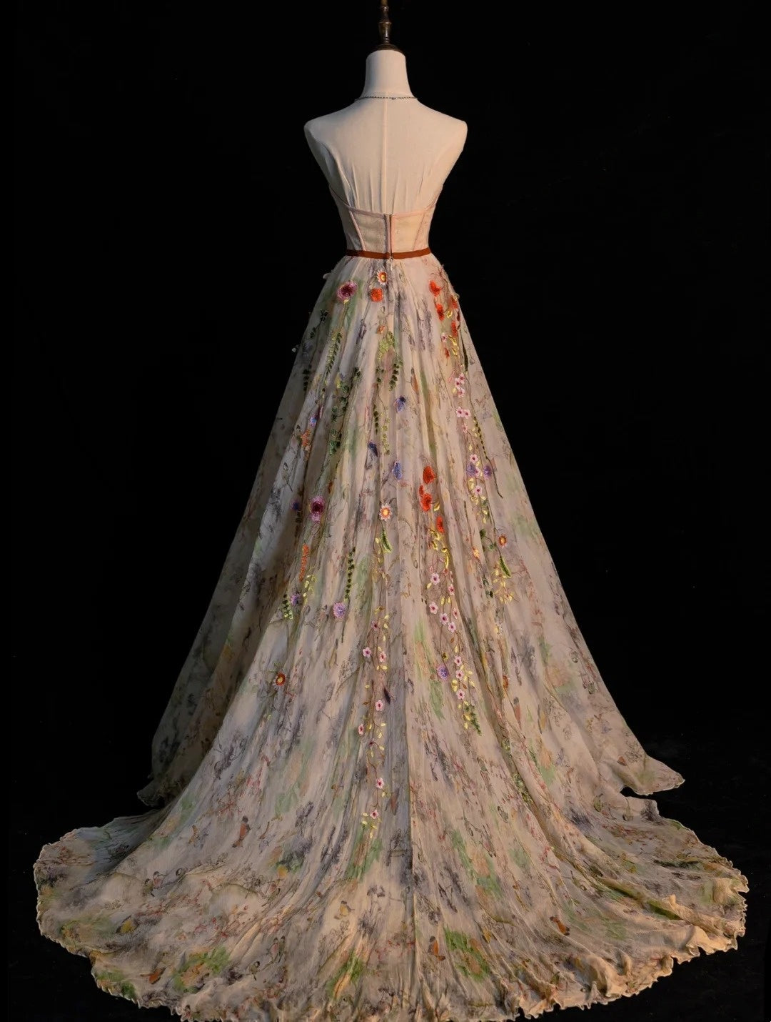 Modest A line Sweetheart Floral Tulle Long Prom Dresses Night Formal Dresses N580