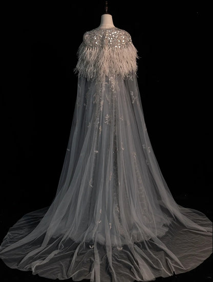 Modest A line V Neckline Silver Grey Tulle With Beaded Bodice Long Prom Dresses Night Formal Dresses N581