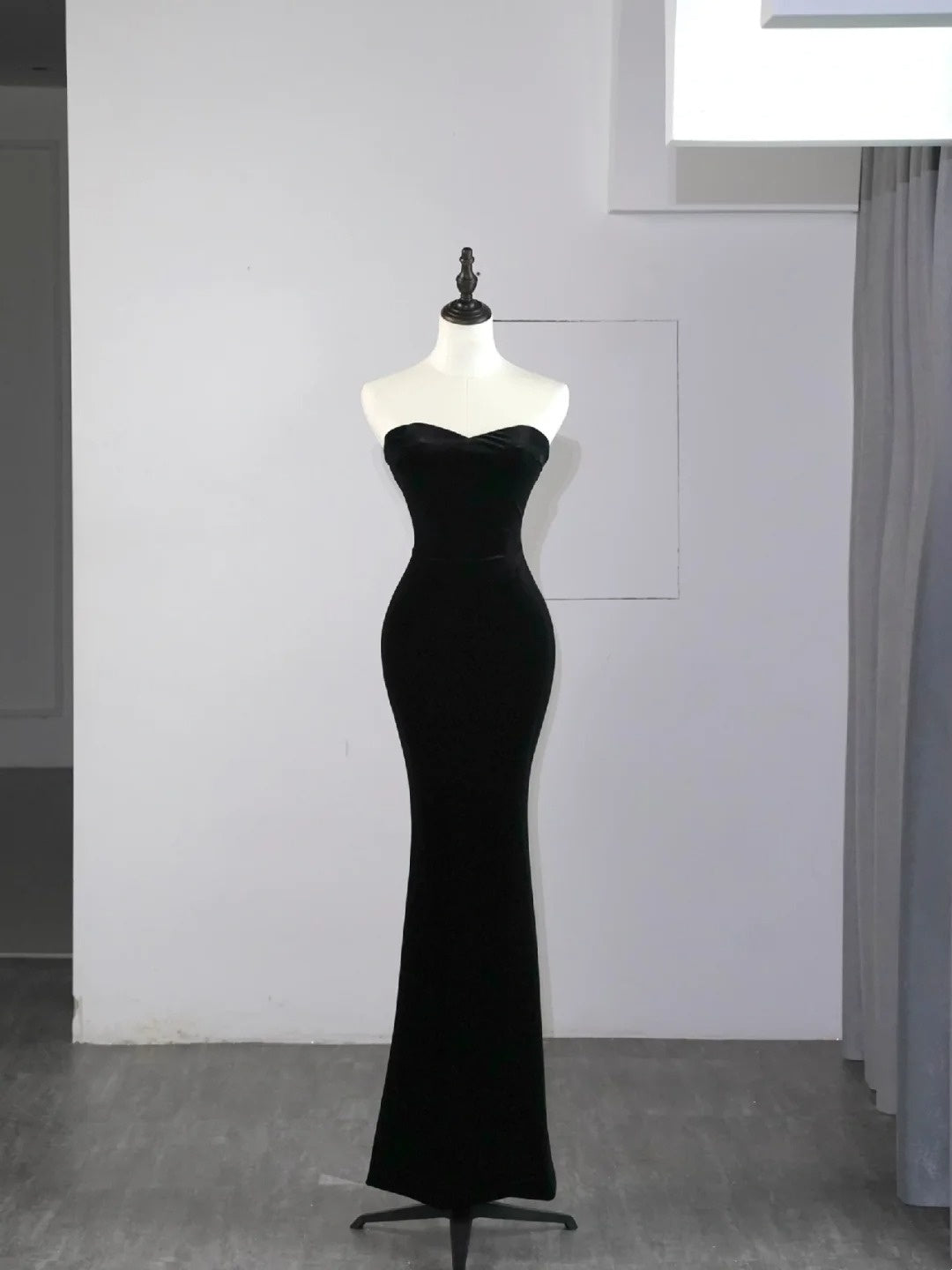 Modest Mermaid Sweetheart Black Velvet With Cape Satin Long Prom Dresses Night Formal Dresses N582