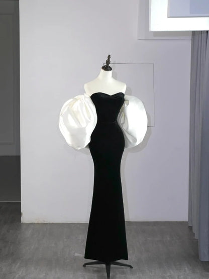 Modest Mermaid Sweetheart Black Velvet With Cape Satin Long Prom Dresses Night Formal Dresses N582