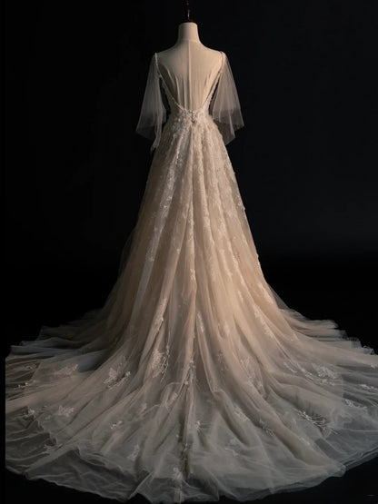 Civil Wedding Dresses A Line Spaghetti Straps Floral White With Beaded Bodice Brides Dress Fitted Bridal Gowns N584
