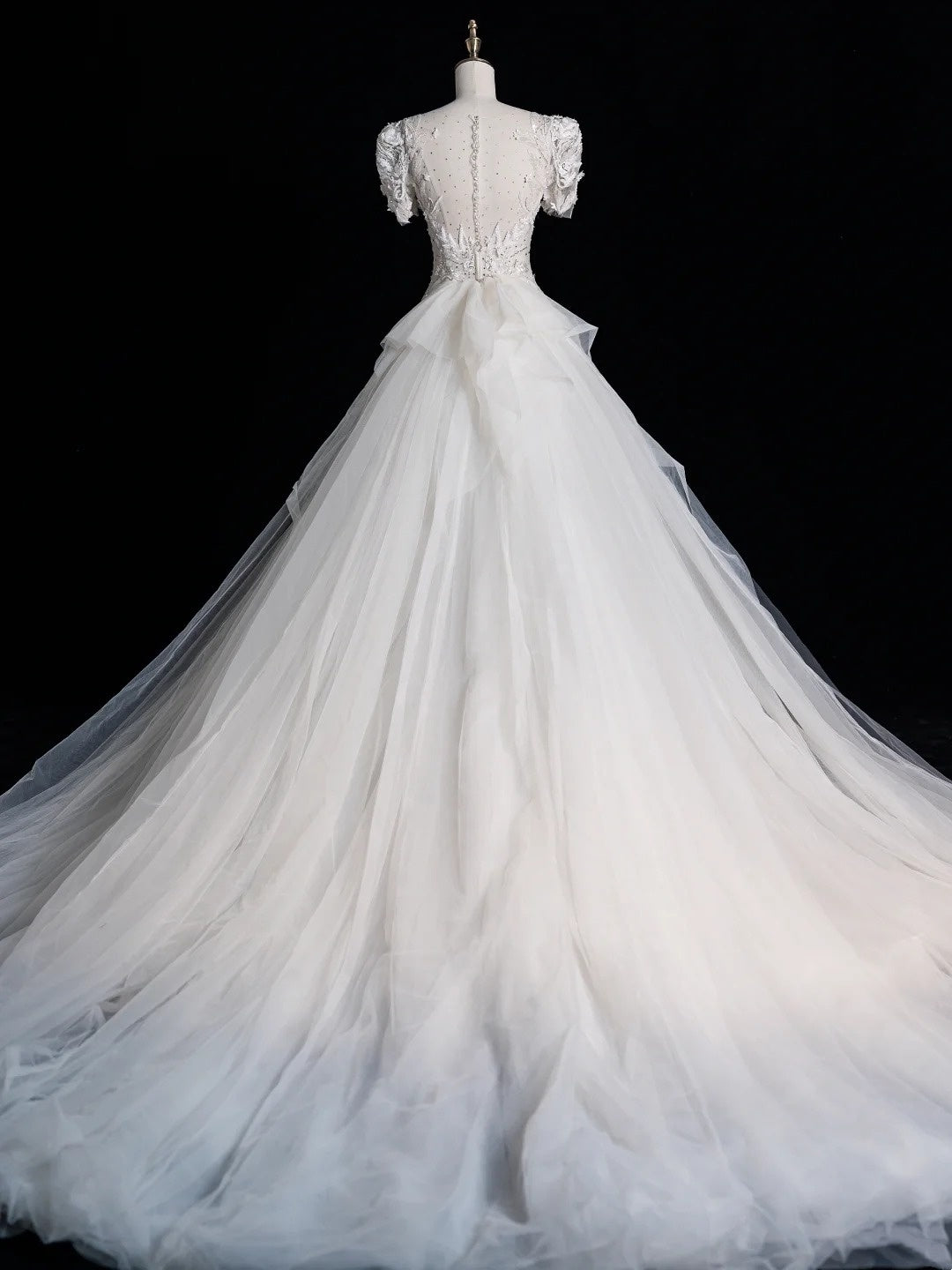 Civil Wedding Dresses Mermaid Scoop Neck White Sequin With Beaded Bodice Short Sleeves Brides Dress Fitted Bridal Gowns N607