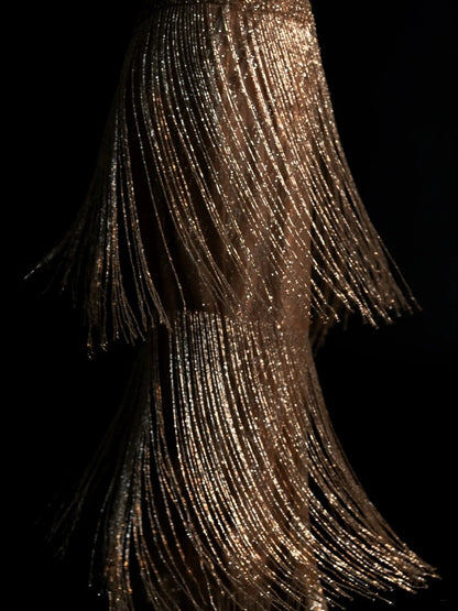 Modest Mermaid V Neckline Sequined Tassels Long Prom Dresses Night Formal Dress N606