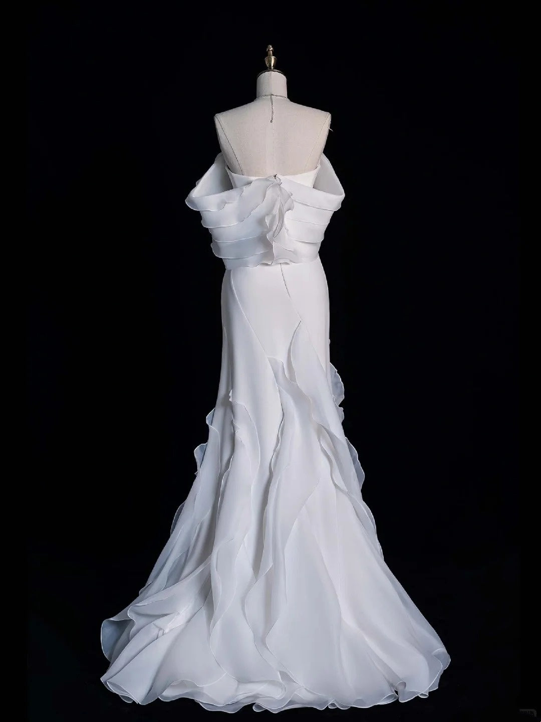 Civil Wedding Dresses Mermaid Off The Shoulder White Chiffon With Ruffles Bodice Short Sleeves Brides Dress Fitted Bridal Gowns N608