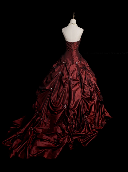 Retro Ball Gown Strapless Burgundy 60s Prom Dresses Fashion Evening Gowns Long Formal Party Dress N830