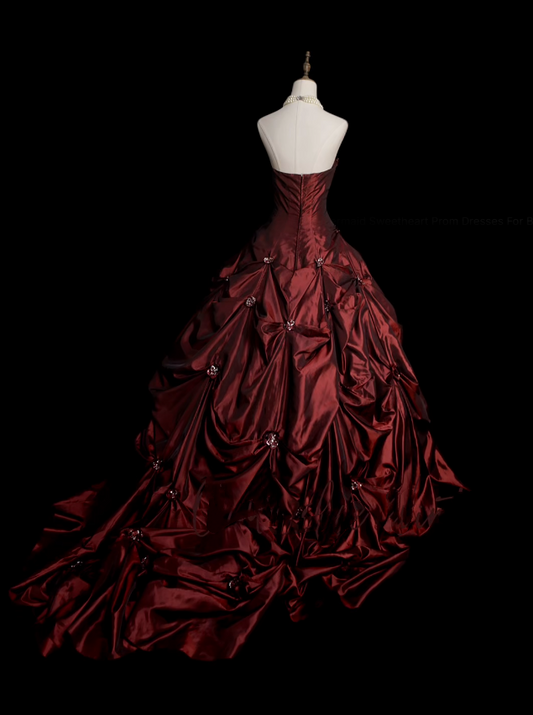 Retro Ball Gown Strapless Burgundy 60s Prom Dresses Fashion Evening Gowns Long Formal Party Dress N830