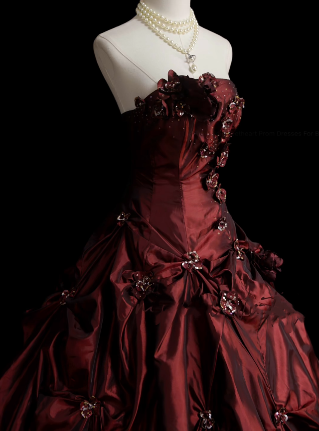 Retro Ball Gown Strapless Burgundy 60s Prom Dresses Fashion Evening Gowns Long Formal Party Dress N830