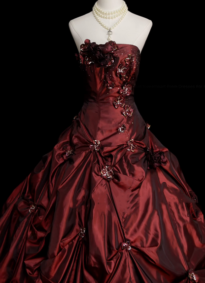 Retro Ball Gown Strapless Burgundy 60s Prom Dresses Fashion Evening Gowns Long Formal Party Dress N830