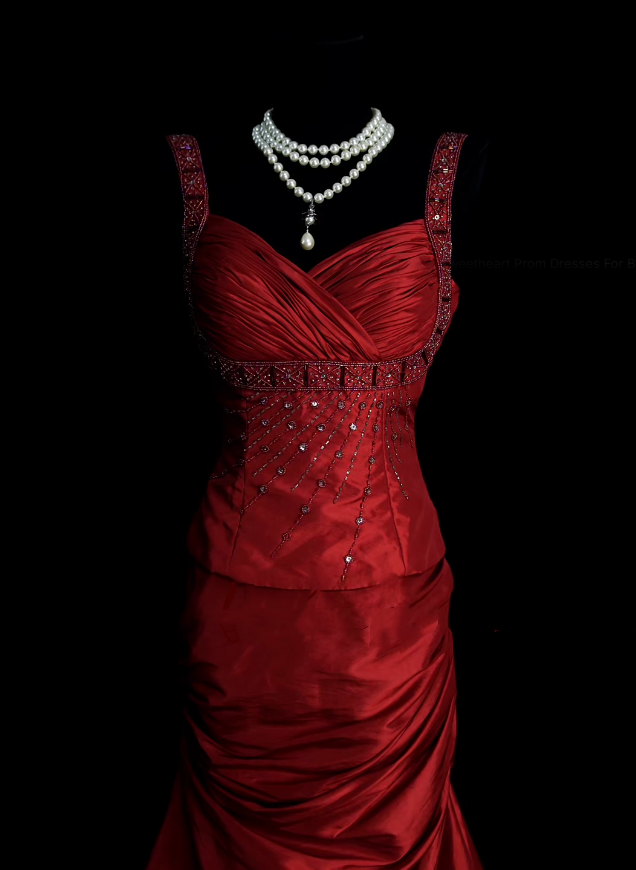 Retro Classy Mermaid Sweetheart With Straps 1950s Burgundy Satin Pleated Long Prom Dresses Formal Gowns N831