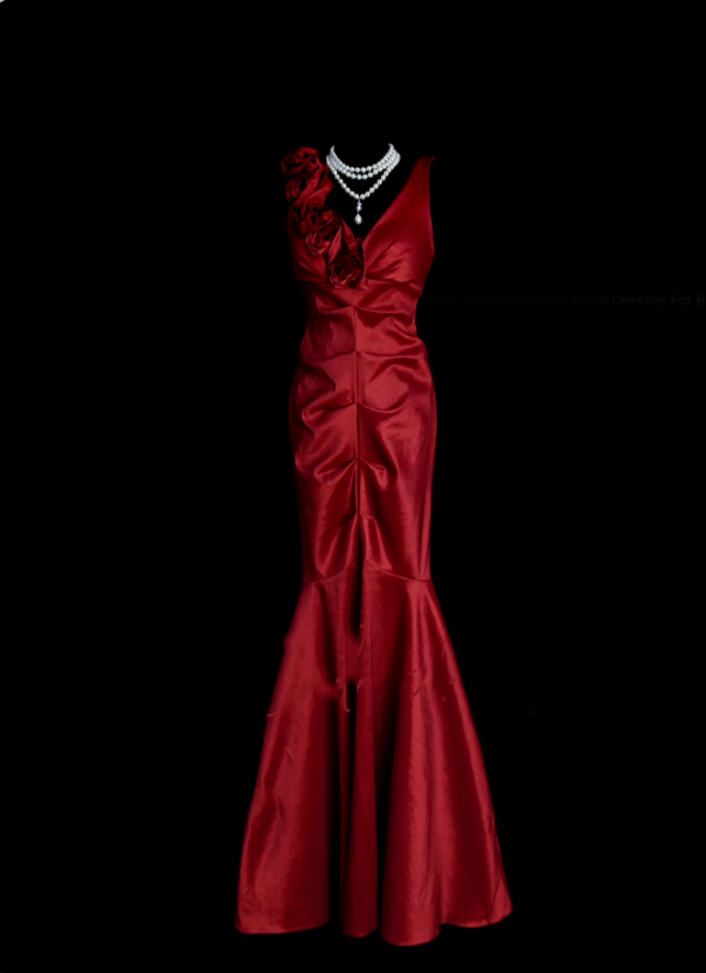 Retro Classy Mermaid V Neck 1950s Burgundy Satin Pleated Long Prom Dresses Formal Gowns N833