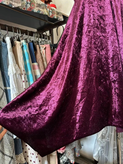 Retro Classy A Line Halter Velvet Grape 1950s Prom Dresses Formal Gowns N842