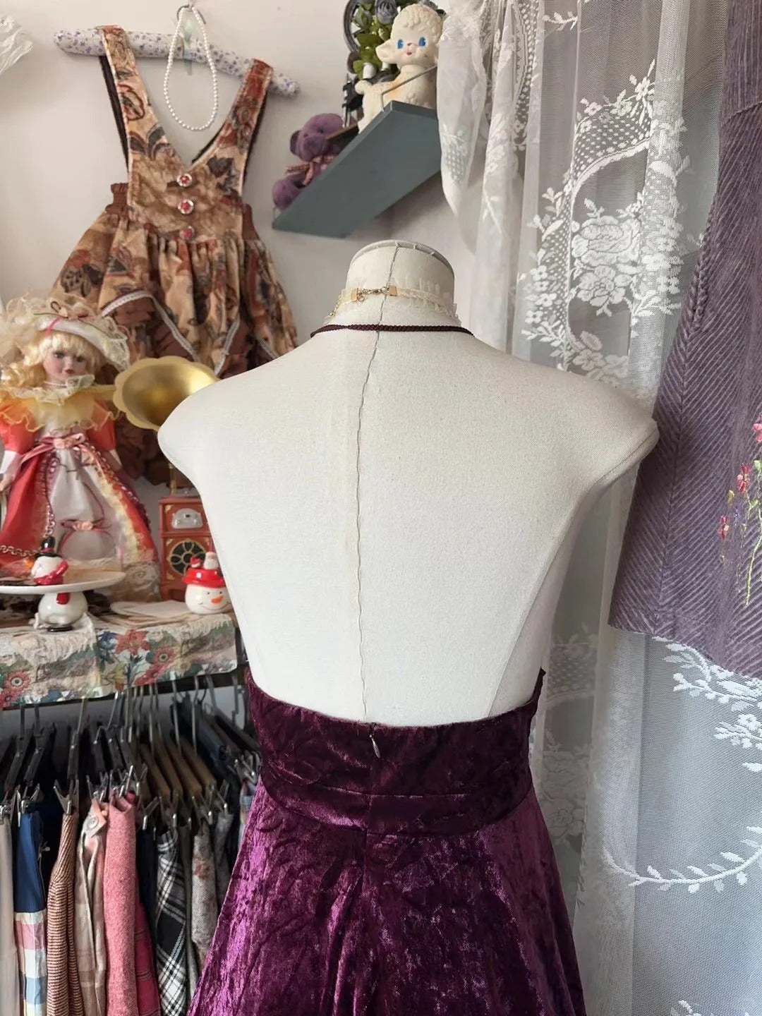 Retro Classy A Line Halter Velvet Grape 1950s Prom Dresses Formal Gowns N842