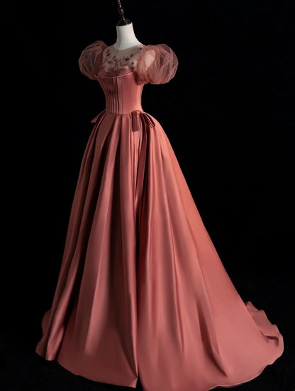 Princess Ball Gown Sweetheart Satin With Puffy Sleeves Long Prom Dresses Party Dress 18th Birthday Outfits Graduation Gown N858