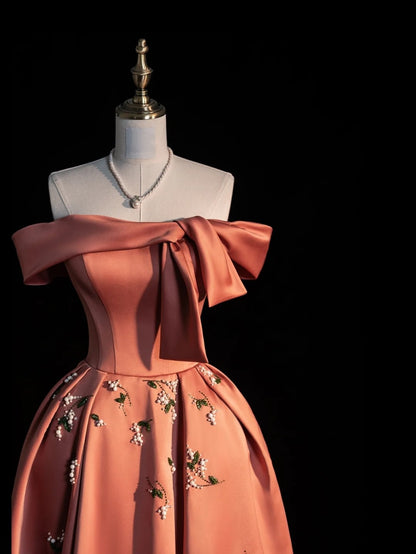 Princess Ball Gown Off The Shoulder Rust Red Satin Long Prom Dresses Party Dress 18th Birthday Outfits Graduation Gown N861