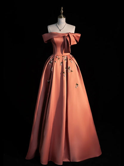 Princess Ball Gown Off The Shoulder Rust Red Satin Long Prom Dresses Party Dress 18th Birthday Outfits Graduation Gown N861