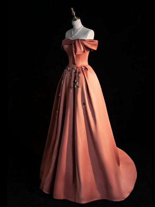 Princess Ball Gown Off The Shoulder Rust Red Satin Long Prom Dresses Party Dress 18th Birthday Outfits Graduation Gown N861