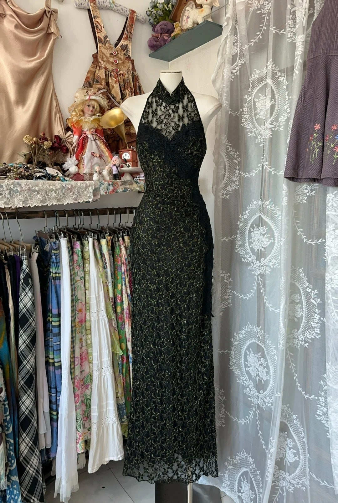 Classy Sheath High Neck Black Lace Long Prom Dresses Party Dress 21st Birthday Outfits Graduation Dress N856