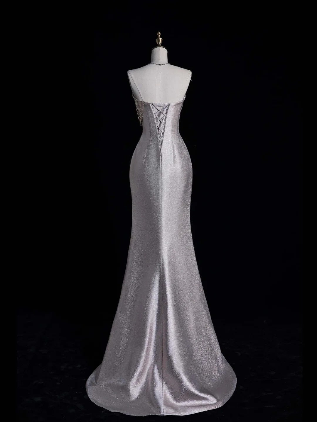 Retro Classy Mermaid Strapless Silver Gray Satin With Slit 1950s Long Prom Dresses Formal Gowns N865