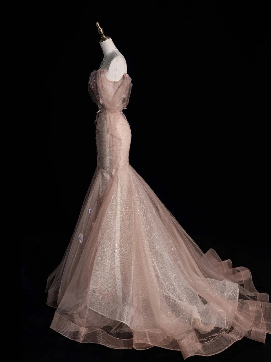 Modest Mermaid Off The Shoulder Blush Pink Tulle Long Prom Dresses Party Dress 22th Birthday Outfits Graduation Gown N866