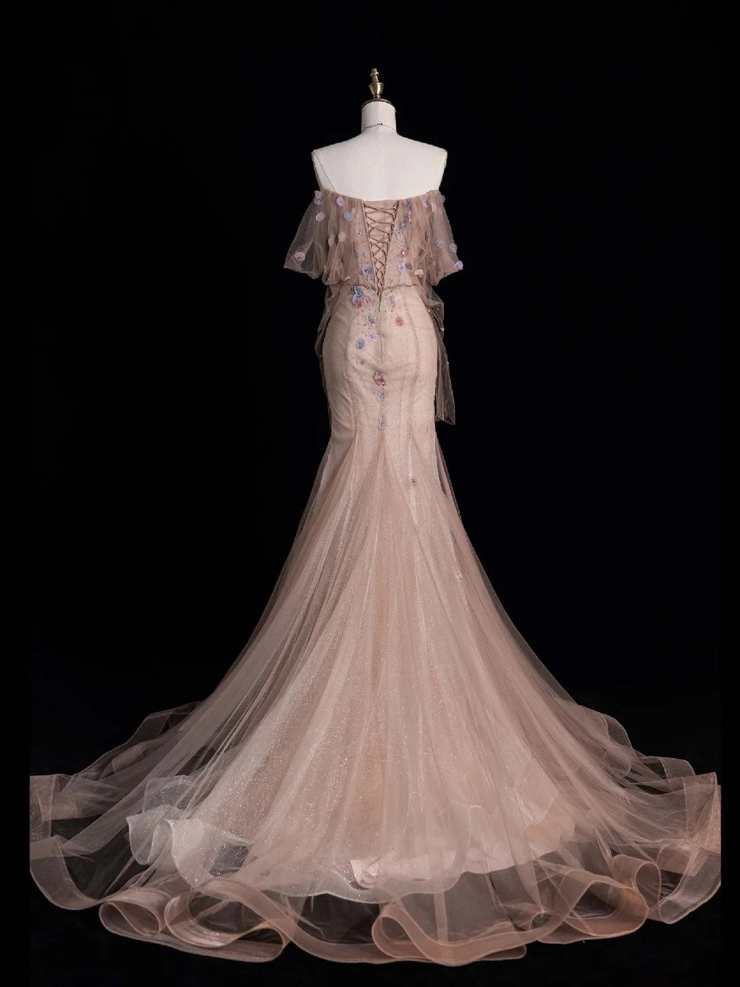 Modest Mermaid Off The Shoulder Blush Pink Tulle Long Prom Dresses Party Dress 22th Birthday Outfits Graduation Gown N866