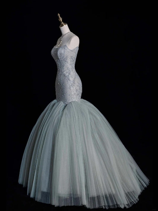 Modest Mermaid Strapless Dusty Green Tulle Long Prom Dresses Party Dress 22th Birthday Outfits Graduation Gown N872