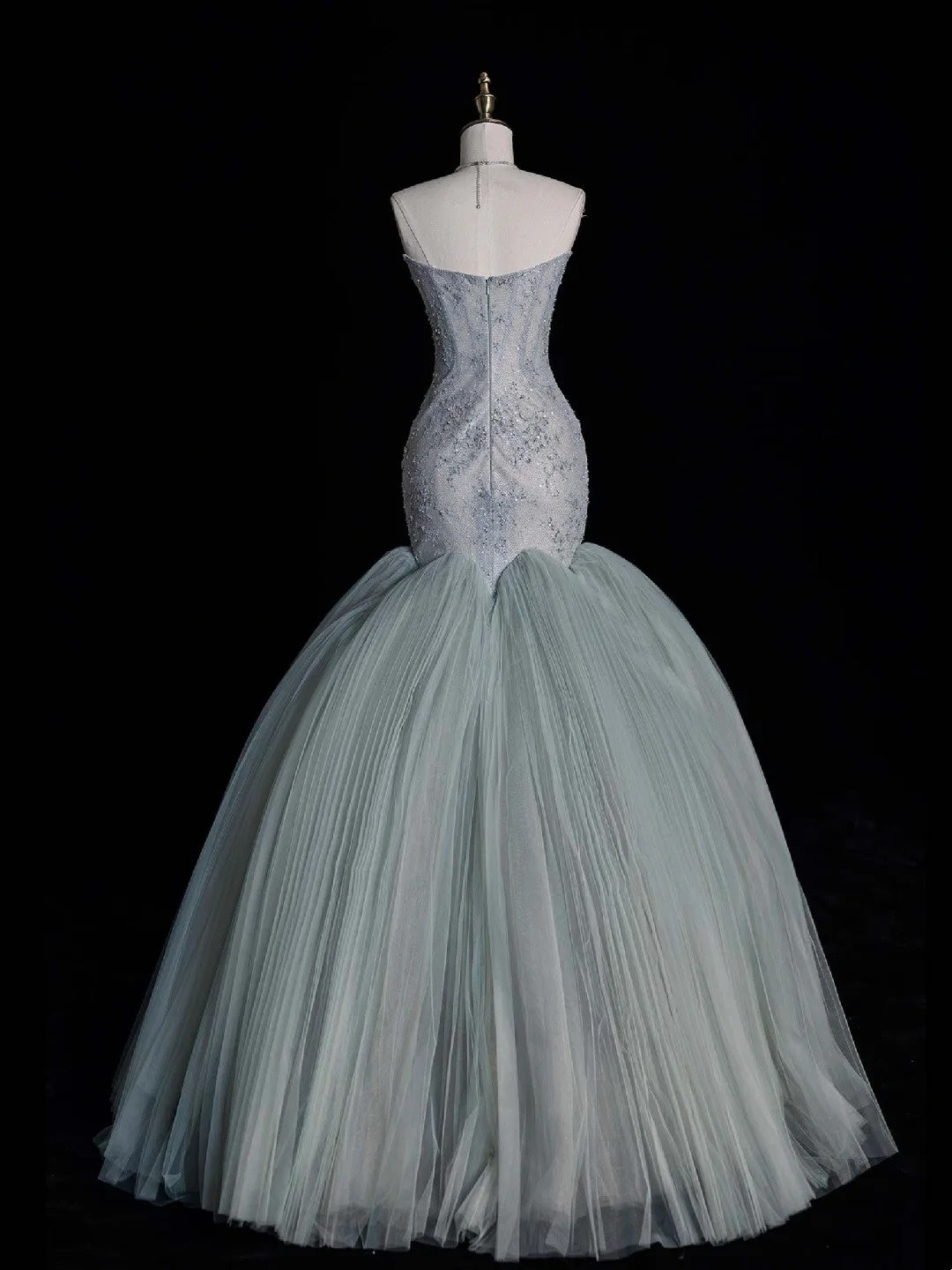 Modest Mermaid Strapless Dusty Green Tulle Long Prom Dresses Party Dress 22th Birthday Outfits Graduation Gown N872