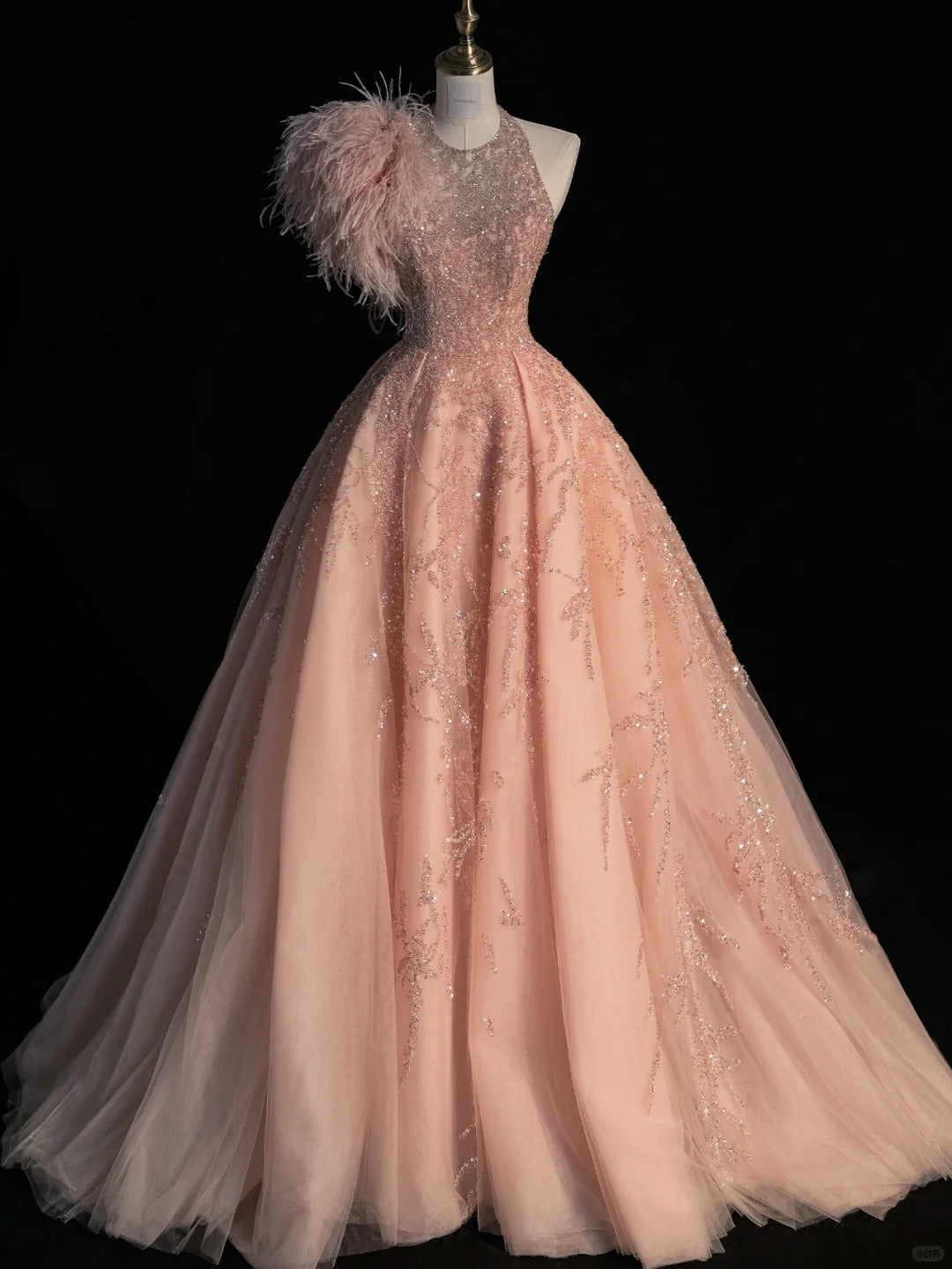 Classy Ball Gowns Scoop Neck Sequined Blush Pink Long Prom Dresses Graduation 20th Birthday Outfits N873