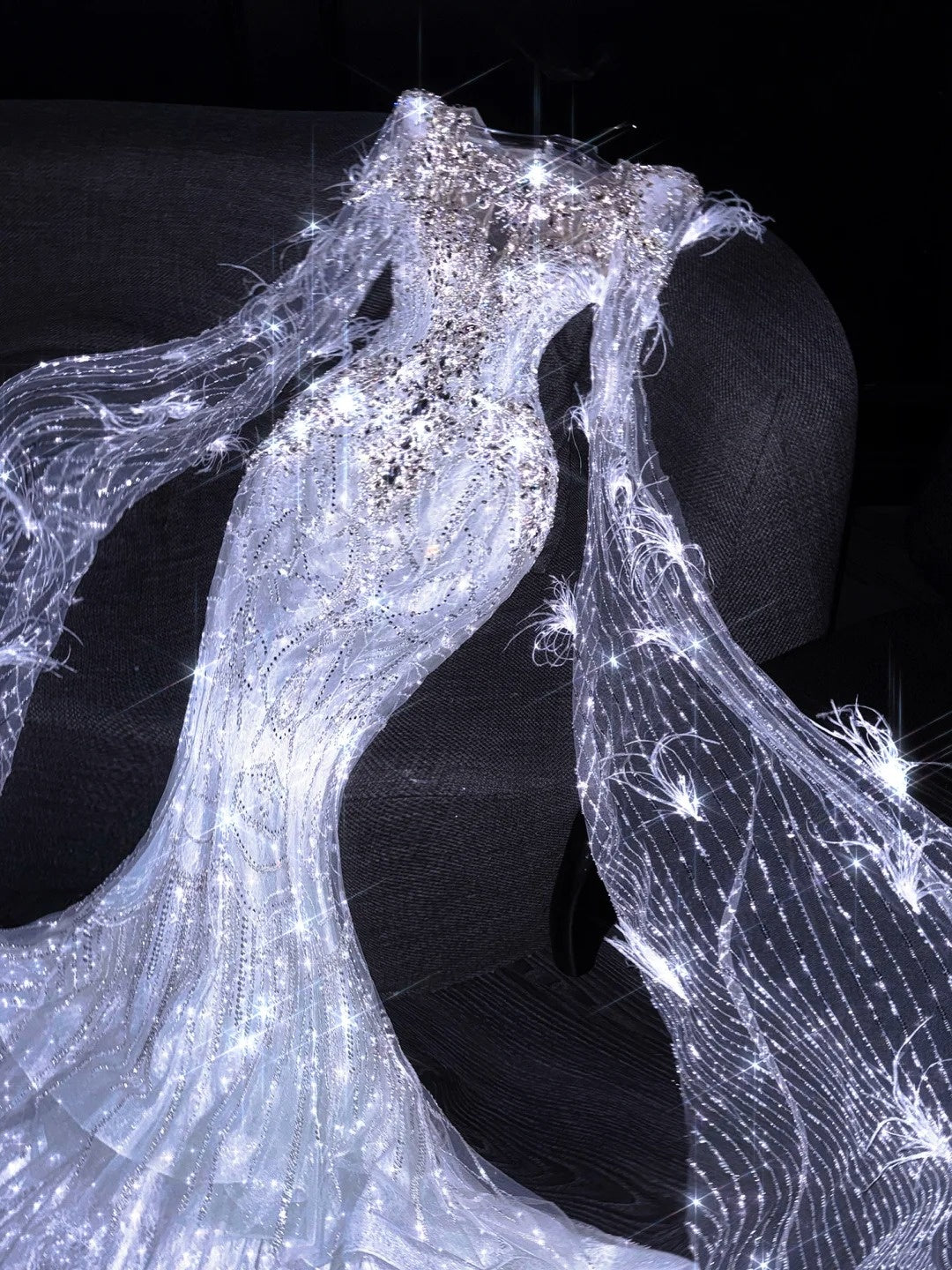 Fairytale Fantasy Art Wedding Dresses Mermaid Sequin With Beaded Bodice Long Brides Dress Fitted Bridal Gown N862