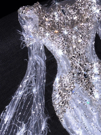 Fairytale Fantasy Art Wedding Dresses Mermaid Sequin With Beaded Bodice Long Brides Dress Fitted Bridal Gown N862