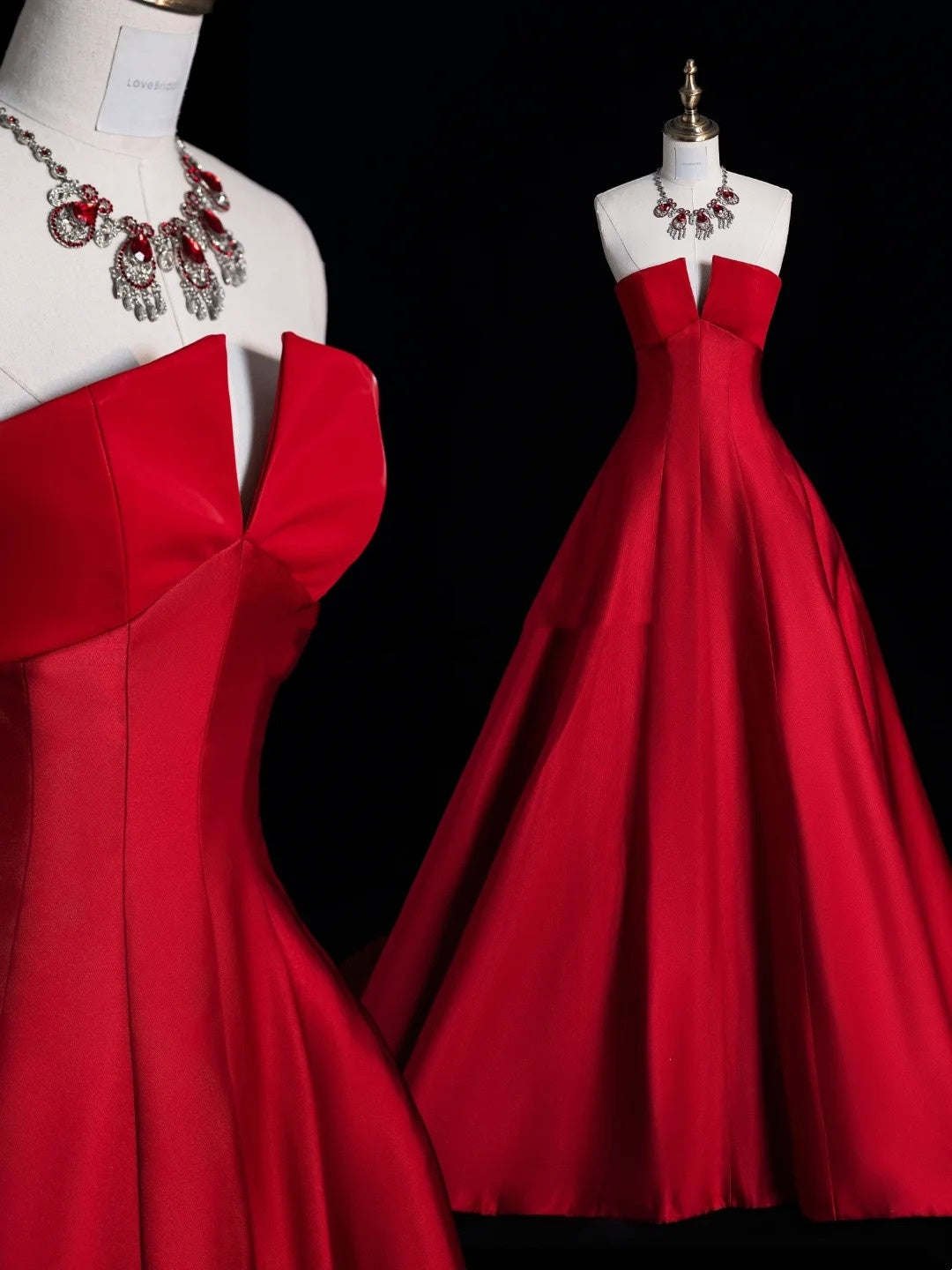 Classy Ball Gowns Strapless Red Satin Prom Dresses Graduation 20th Birthday Outfits N935