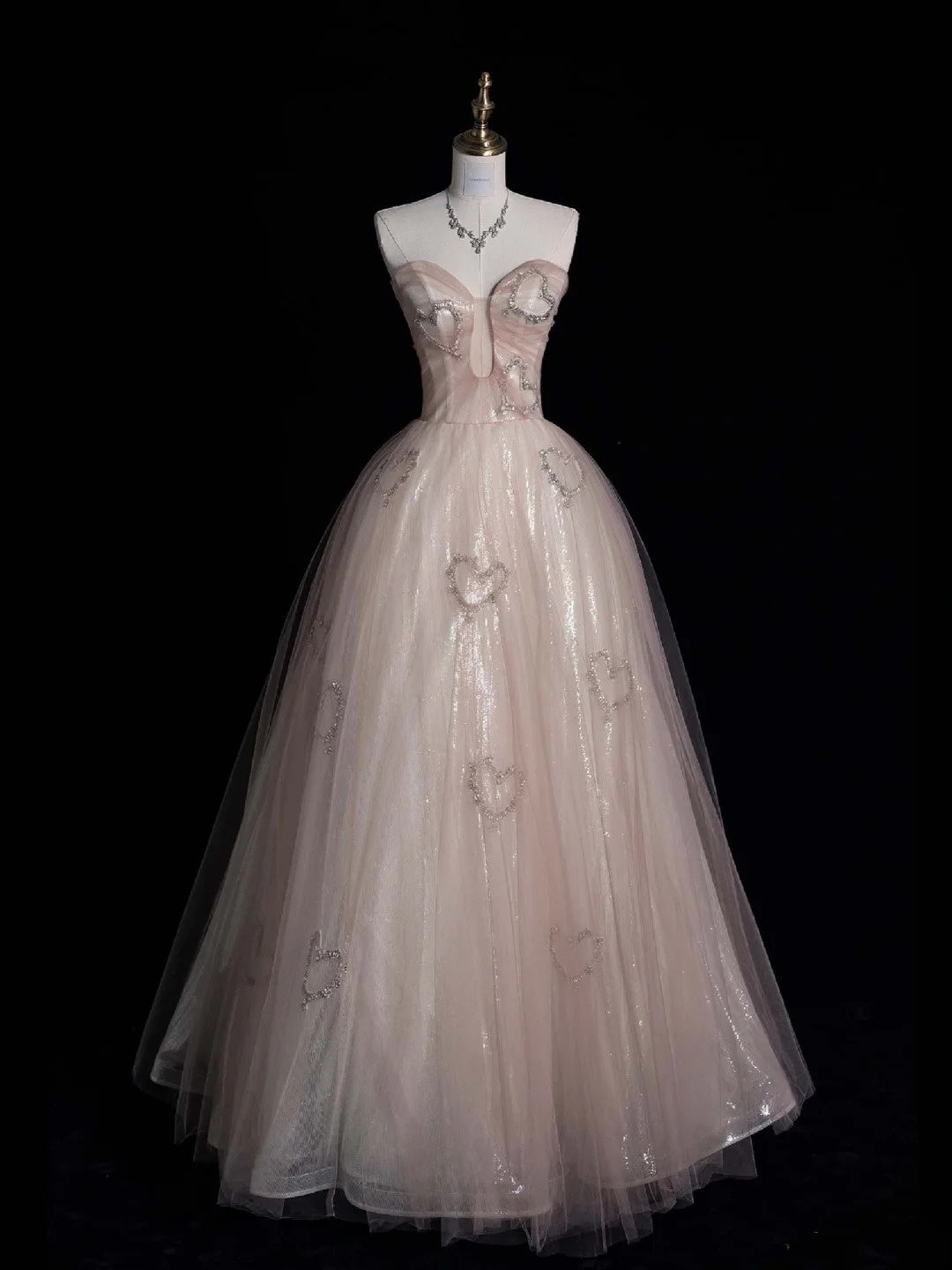 Princess Ball Gown Sweetheart Pink Lace Long Prom Dresses Evening Outfits Formal Dress N961