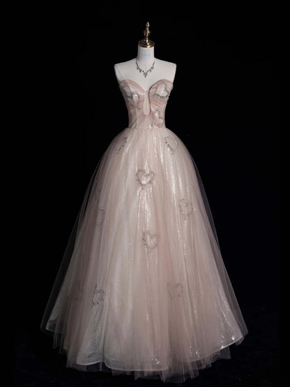 Princess Ball Gown Sweetheart Pink Lace Long Prom Dresses Evening Outfits Formal Dress N961