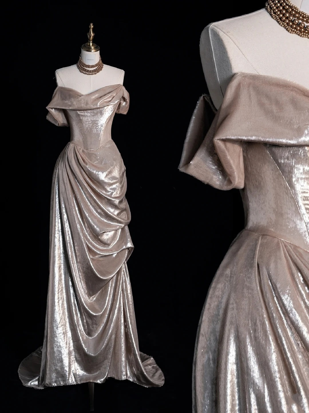 Princess Mermaid Off The Shoulder Champagne Long Prom Dresses Evening Outfits Formal Dress N963