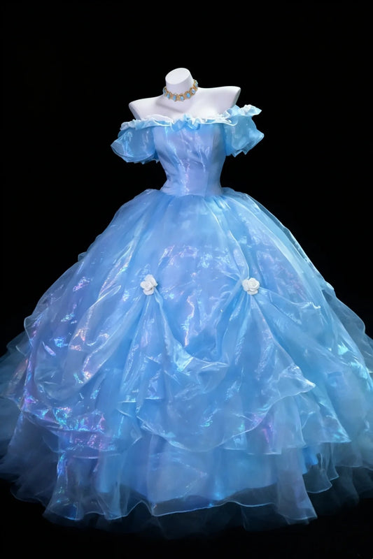 Classy Ball Gowns Off The Shoulder Blue Sweet 15 16 Prom Dresses Graduation 20th Birthday Outfits N939