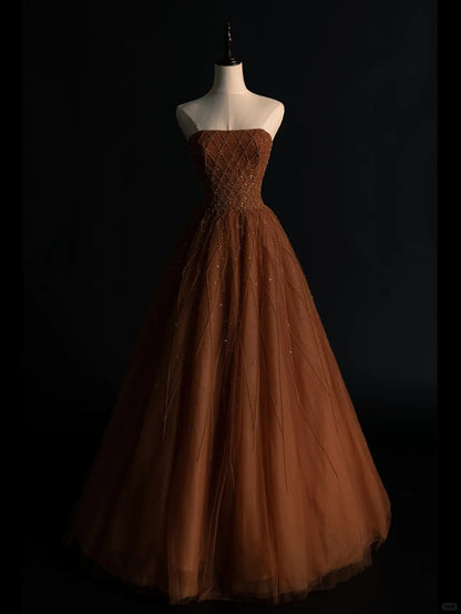 Vintage Ball Gown Strapless Tulle 1950s With Beaded Gems Long Prom Dresses Party Dress 18th Birthday Outfits N947