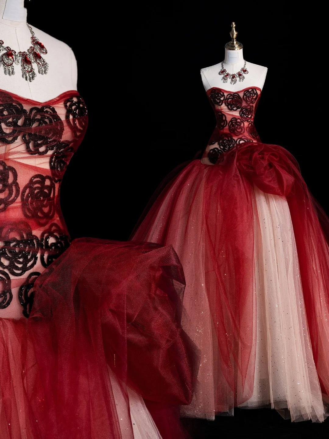 Modest Ball Gown Sweetheart Red Tulle Long Prom Dresses Party Dress 16th Birthday Outfits Graduation Gown N931