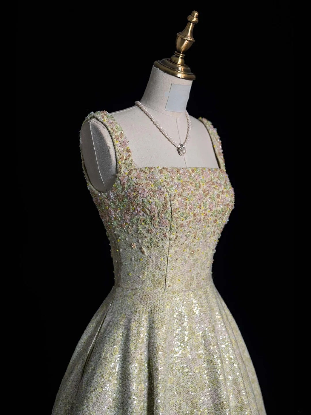Sparkly A Line Square Neck Mint Green Sequins Long Party Dresses Prom Dresses Impress Formal Party Dress N952