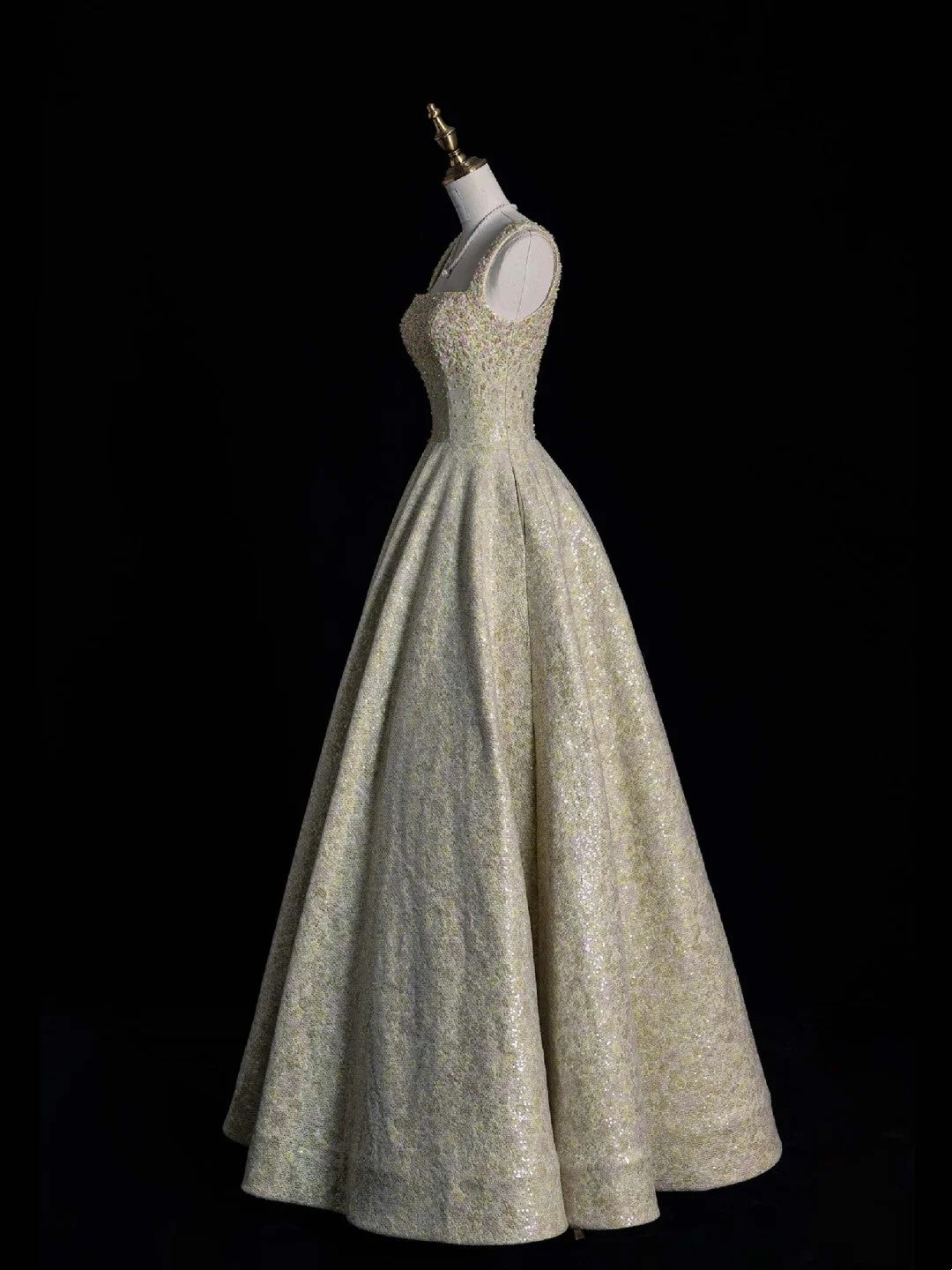 Sparkly A Line Square Neck Mint Green Sequins Long Party Dresses Prom Dresses Impress Formal Party Dress N952