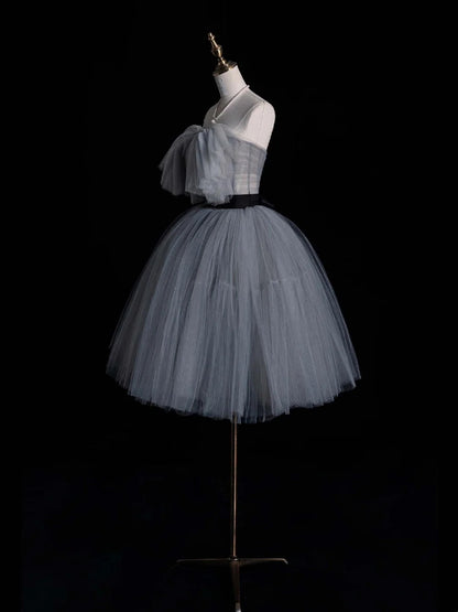 Simple Ball Gown Strapless Silver Gray Tulle Short 16th Birthday Outfits Middle School Homecoming Dresses Cocktail Gown N954