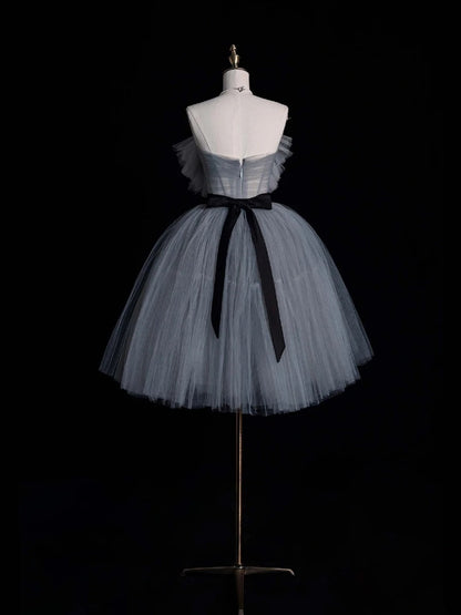 Simple Ball Gown Strapless Silver Gray Tulle Short 16th Birthday Outfits Middle School Homecoming Dresses Cocktail Gown N954