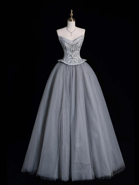 Retro Ball Gown Sweetheart Grey Tulle With Beaded Bodice Party Dresses Prom Dresses Impress Senior Formal Dance Dress N955