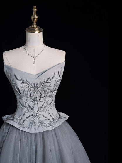 Retro Ball Gown Sweetheart Grey Tulle With Beaded Bodice Party Dresses Prom Dresses Impress Senior Formal Dance Dress N955