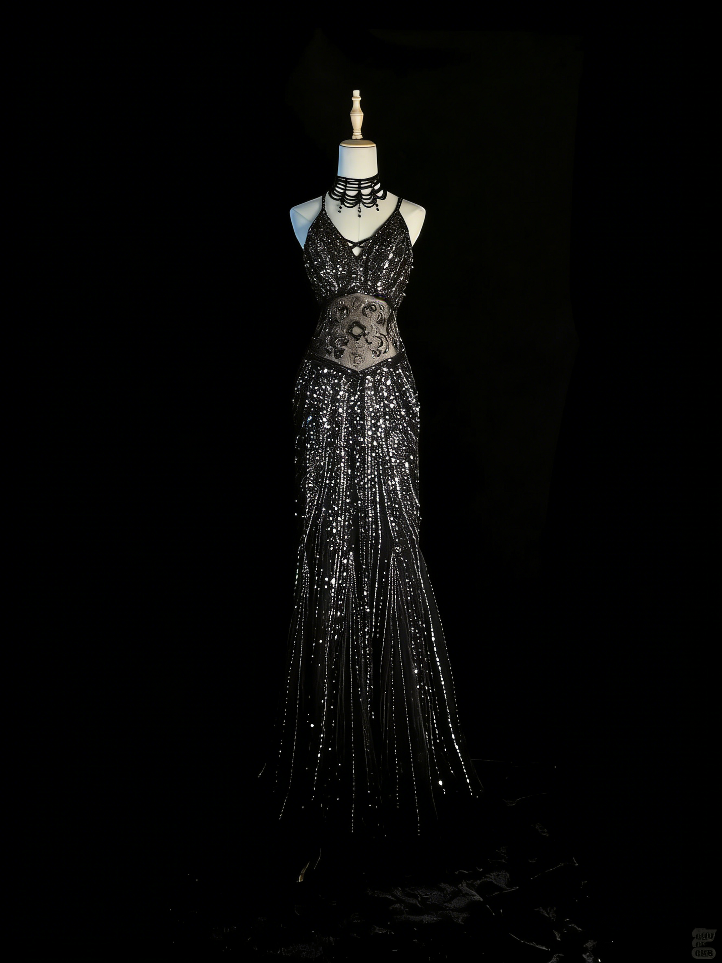 Chic Mermaid Spaghetti Strap Black Sequin Long Party Dresses Prom Dresses Impress Formal Party Dress N934