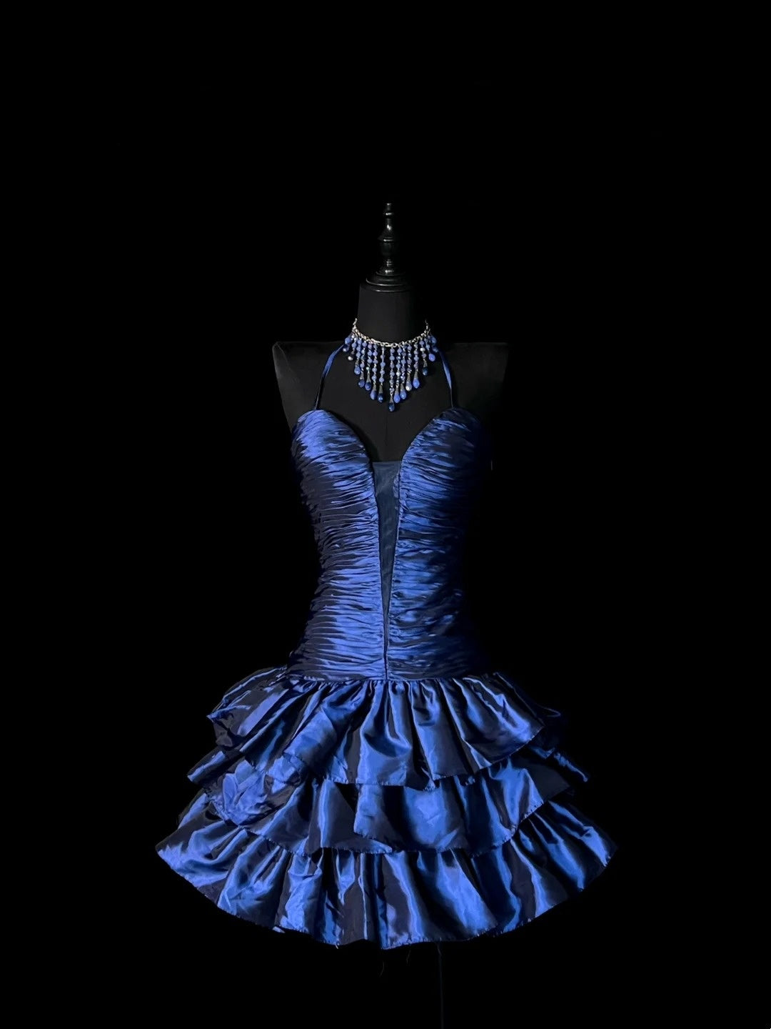 Vintage Ball Gown Halter Navy Blue Satin Drop Waist Short 16th Birthday Outfits Middle School Homecoming Dresses Hoco Gown N956