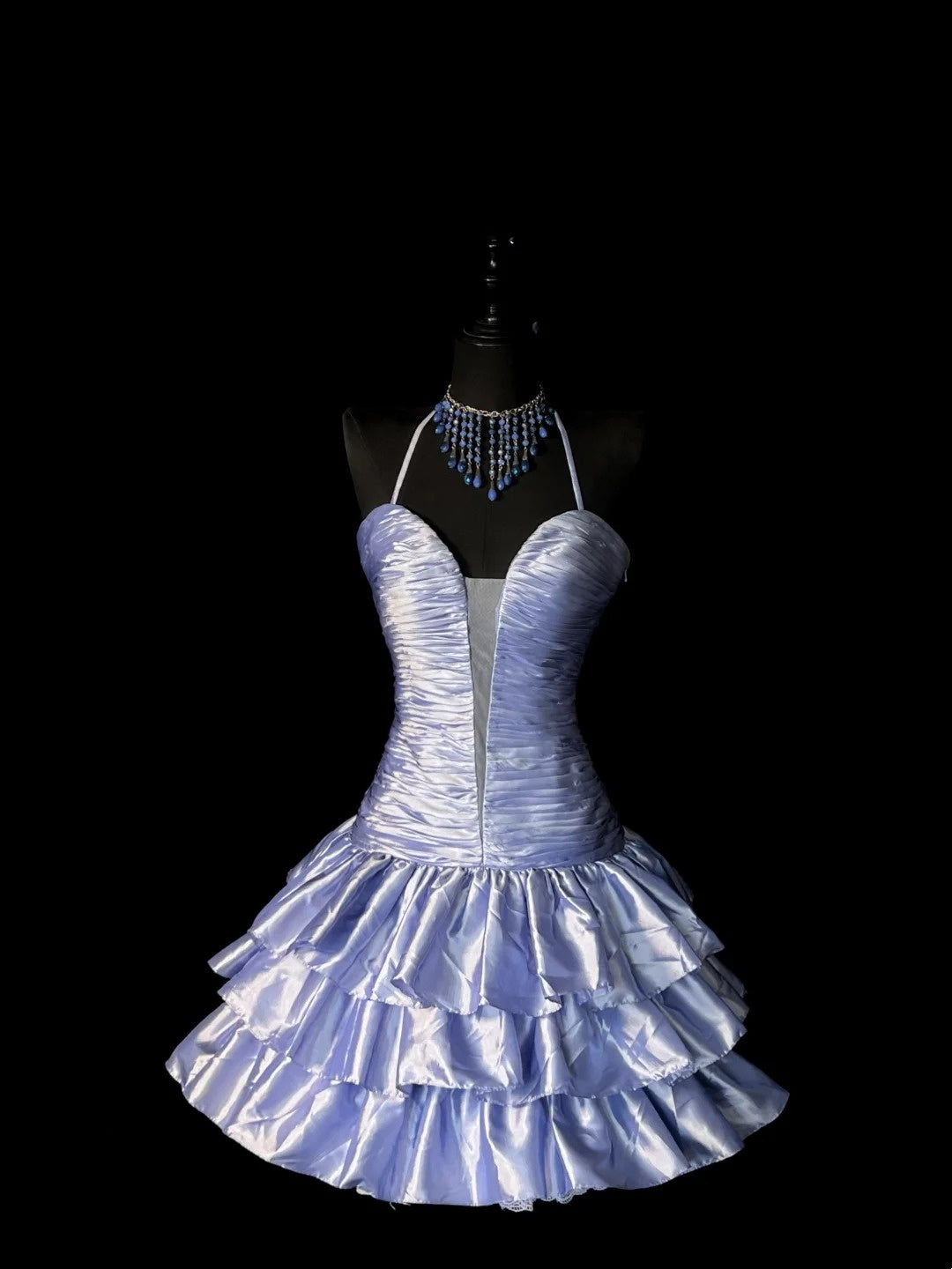 Vintage Ball Gown Halter Navy Blue Satin Drop Waist Short 16th Birthday Outfits Middle School Homecoming Dresses Hoco Gown N956