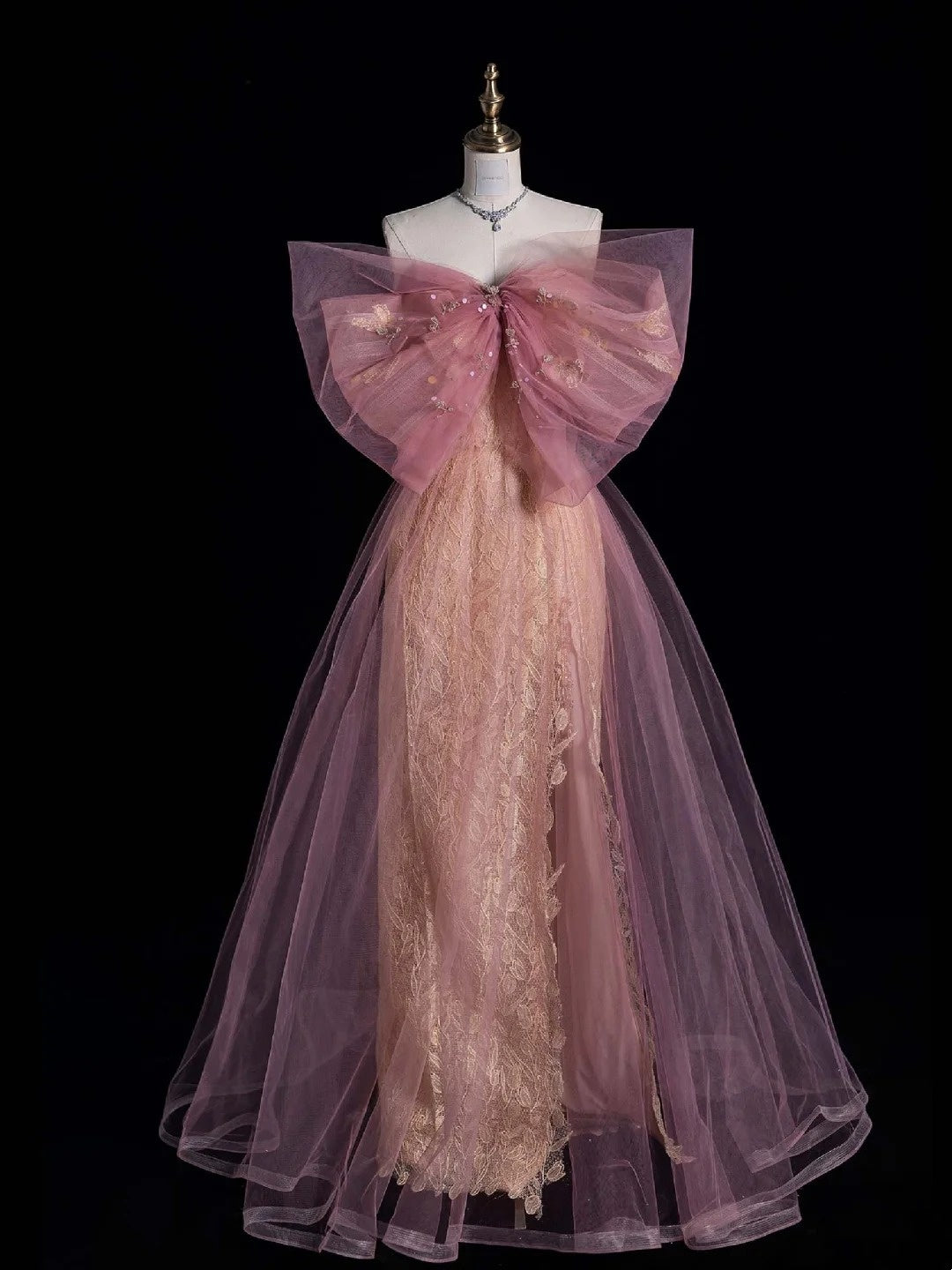 Retro Sheath Sweetheart Pink Lace Tulle With Bowknot Party Dresses Prom Dresses Impress Senior Formal Dance Dress N958