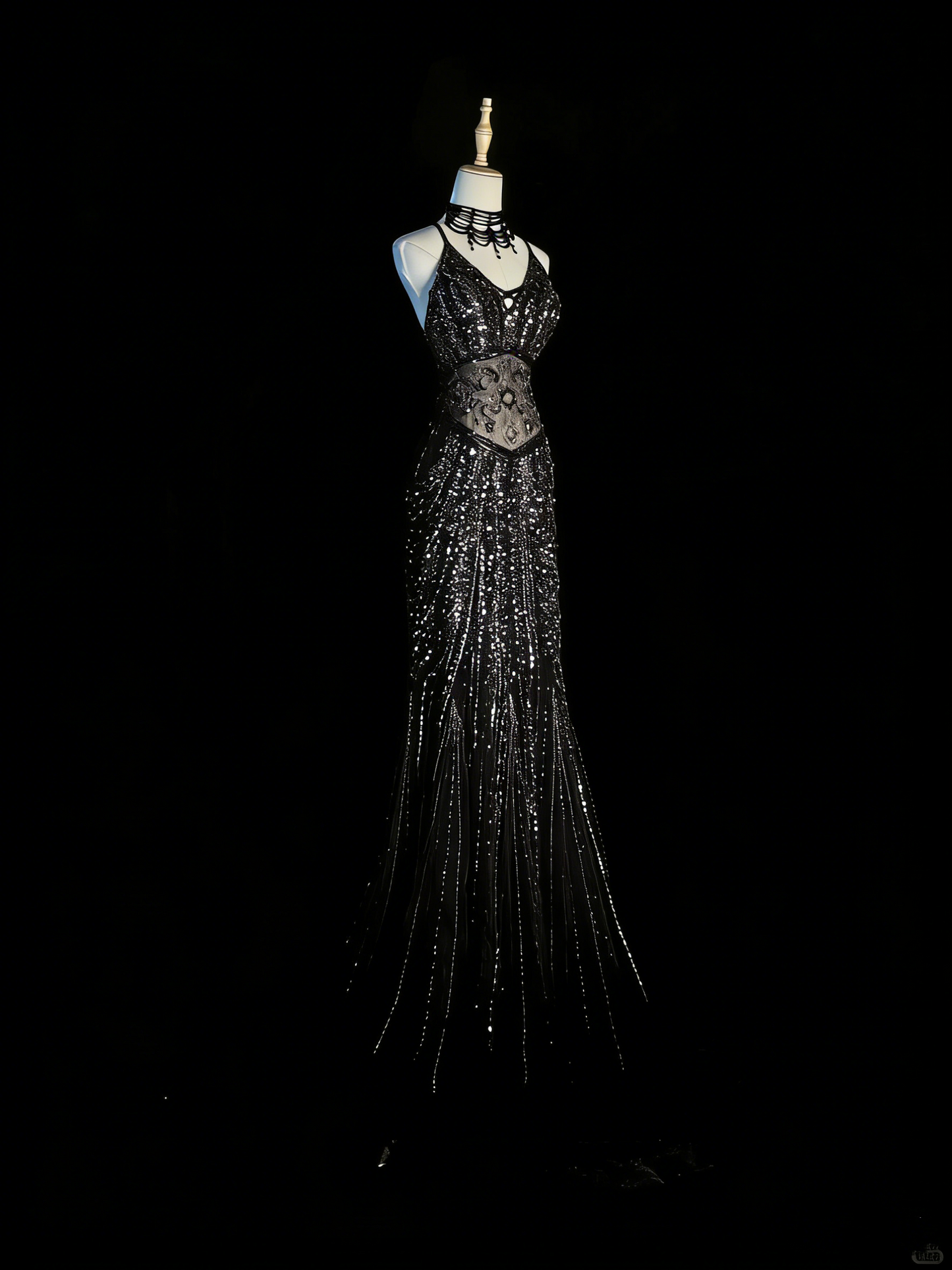 Chic Mermaid Spaghetti Strap Black Sequin Long Party Dresses Prom Dresses Impress Formal Party Dress N934