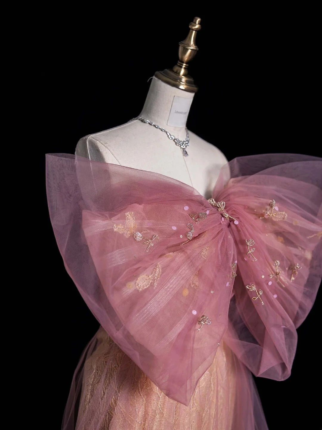Retro Sheath Sweetheart Pink Lace Tulle With Bowknot Party Dresses Prom Dresses Impress Senior Formal Dance Dress N958