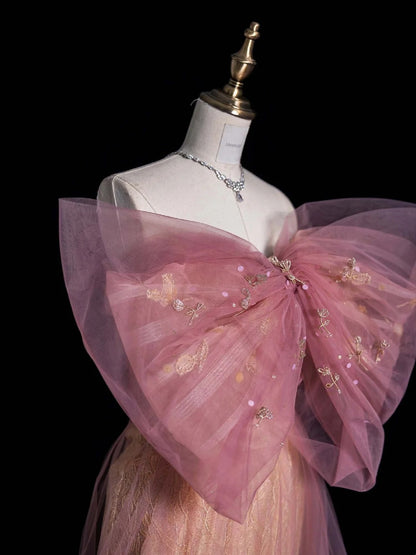 Retro Sheath Sweetheart Pink Lace Tulle With Bowknot Party Dresses Prom Dresses Impress Senior Formal Dance Dress N958