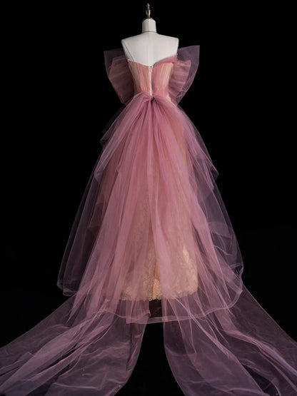 Retro Sheath Sweetheart Pink Lace Tulle With Bowknot Party Dresses Prom Dresses Impress Senior Formal Dance Dress N958